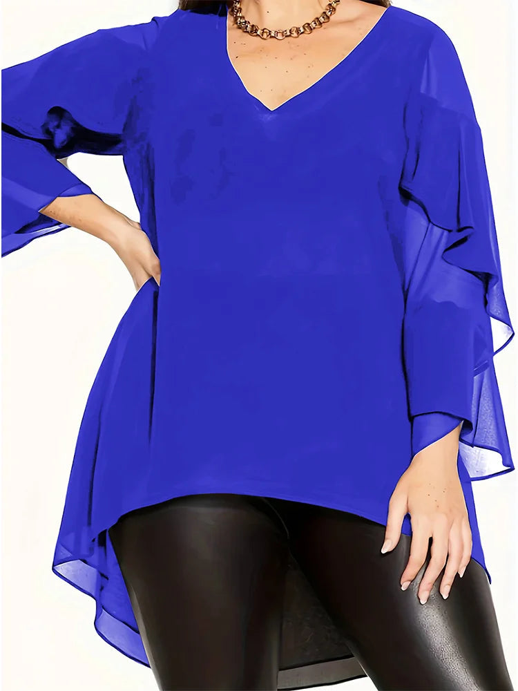 Womens Summer Dressy Chiffon Blouses V Neck Short Sleeve Tunic Tops for  Leggings Casual T-Shirts 2024 - Walmart.com
