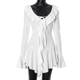 Women's Ruffled Drawstring Fashion Designer Flare Mini Dresses (Short)