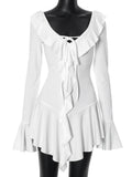 Women's Ruffled Drawstring Fashion Designer Flare Mini Dresses (Short)