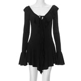 Women's Ruffled Drawstring Fashion Designer Flare Mini S-L Dresses (Short)-Women's Fashion Designer Dresses-Black-Women&#x27;s fashion designer plus size clothes