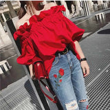 Women's Ruffled Fashion Designer Puffed Sleeves Tops T-Shirts-Women's Tops Fashion Designer T-Shirts / Blouses