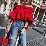Women's Ruffled Fashion Designer Puffed Sleeves Tops T-Shirts-Women's Tops Fashion Designer T-Shirts / Blouses