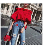 Women's Ruffled Fashion Designer Puffed Sleeves Tops T-Shirts-Women's Tops Fashion Designer T-Shirts / Blouses
