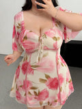 Women's Ruffled Floral Fashion Designer 1-5XL Short Dresses (Plus Size)