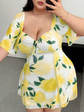 Women's Ruffled Floral Fashion Designer 1-5XL Short Dresses (Plus Size)
