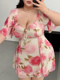 Women's Ruffled Floral Fashion Designer 1-5XL Short Dresses (Plus Size)