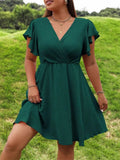 Women's Ruffled Sleeve Fashion Designer 1-4XL Short Dresses (Plus Size)-Women's Fashion Designer Dresses-International Women's Clothing