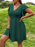 Women's Ruffled Sleeve Fashion Designer 1-4XL Short Dresses (Plus Size)-Women's Fashion Designer Dresses-International Women's Clothing