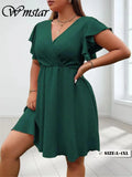 Women's Ruffled Sleeve Fashion Designer 1-4XL Short Dresses (Plus Size)-Women's Fashion Designer Dresses-International Women's Clothing