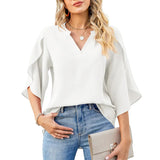 Women's Ruffled Sleeve Top Fashion Designer Blouse Chiffon T-Shirts