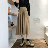 Women's Ruffled Suede High Waist Fashion Designer A-Line Skirts (Midi)