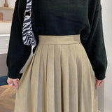 Women's Ruffled Suede High Waist Fashion Designer A-Line Skirts (Midi)