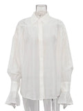 Women's Ruffled Transparent Fashion Designer Lantern S-L Long-Sleeve Tops