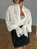 Women's Ruffled Transparent Fashion Designer Lantern S-L Long-Sleeve Tops