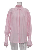Women's Ruffled Transparent Fashion Designer Lantern S-L Long-Sleeve Tops