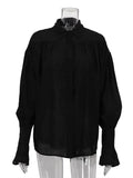 Women's Ruffled Transparent Fashion Designer Lantern S-L Long-Sleeve Tops