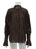 Women's Ruffled Transparent Fashion Designer Lantern S-L Long-Sleeve Tops