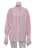 Women's Ruffled Transparent Fashion Designer Lantern S-L Long-Sleeve Tops
