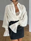 Women's Ruffled Transparent Fashion Designer Lantern S-L Long-Sleeve Tops