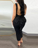 Women's Ruffled Trim Fashion Designer Bow Backless Dresses (Midi)-Women's Fashion Designer Dresses