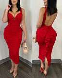 Women's Ruffled Trim Fashion Designer Bow Backless Dresses (Midi)-Women's Fashion Designer Dresses