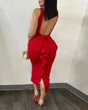 Women's Ruffled Trim Fashion Designer Bow Backless Dresses (Midi)-Women's Fashion Designer Dresses