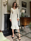 Women's Ruffled Trim Fashion Designer Button Up Dresses (Midi)