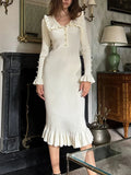 Women's Ruffled Trim Fashion Designer Button Up Dresses (Midi)