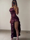 Women's Ruffled Trim High Split Fashion Designer Bodycon Dresses (Midi)-Women's Fashion Designer Plus Size Dresses