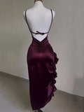 Women's Ruffled Trim High Split Fashion Designer Bodycon Dresses (Midi)-Women's Fashion Designer Plus Size Dresses