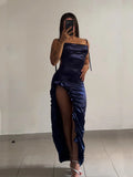 Women's Ruffled Trim High Split Fashion Designer Bodycon Dresses (Midi)-Women's Fashion Designer Plus Size Dresses