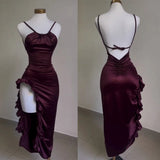 Women's Ruffled Trim High Split Fashion Designer Bodycon Dresses (Midi)-Women's Fashion Designer Plus Size Dresses