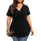 Women's Ruffled V Neck Fashion Designer Hallow Out T-Shirts (Plus Size)