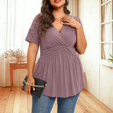 Women's Ruffled V Neck Fashion Designer Hallow Out T-Shirts (Plus Size)