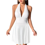 Women's Ruffled V Neck Fashion Designer Mini XS-L Dresses (Short)