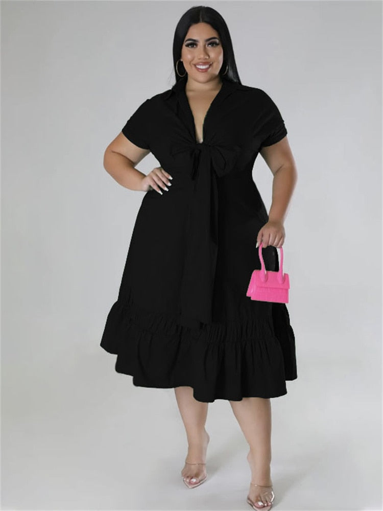 Women's Ruffles Bow Tie Fashion Designer Maxi Midi Dresses (Plus Size)