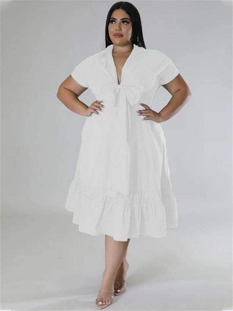 Women's Ruffles Bow Tie Fashion Designer Maxi Midi Dresses (Plus Size)