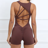 Women's Ruffles S-L Fashion Designer Yoga Play-suit Rompers-Women's Fashion Designer Rompers / Jumpsuits-coffee-Women&#x27;s fashion designer plus size clothes