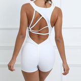 Women's Ruffles S-L Fashion Designer Yoga Play-suit Rompers-Women's Fashion Designer Rompers / Jumpsuits-WHITE-Women&#x27;s fashion designer plus size clothes