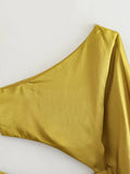 Women's Ruffles Satin Asymmetrical One Shoulder Fashion Designer Dresses (Midi)