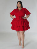 Women's Ruffles Shirt Fashion Designer Lantern Sleeve Short Dresses (Plus Size)
