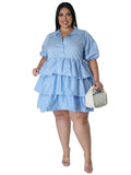 Women's Ruffles Shirt Fashion Designer Lantern Sleeve Short Dresses (Plus Size)