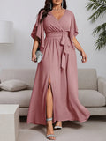 Women's Ruffles Split Fashion Designer L-5XL Long Dresses (Plus Size)-Pink-5XL
