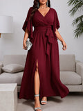 Women's Ruffles Split Fashion Designer L-5XL Long Dresses (Plus Size)-Women's Fashion Designer Plus Size Dresses