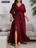 Women's Ruffles Split Fashion Designer L-5XL Long Dresses (Plus Size)