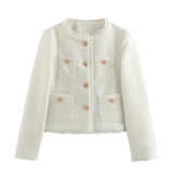 Women's Rustic Tops Fashion Designer Tweed Woolen Jackets-Women's Fashion Designer Jackets