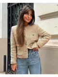 Women's Rustic Tops Fashion Designer Tweed Woolen Jackets-Women's Fashion Designer Jackets