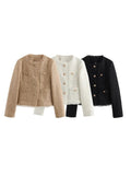 Women's Rustic Tops Fashion Designer Tweed Woolen Jackets-Women's Fashion Designer Jackets