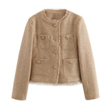 Women's Rustic Tops Fashion Designer Tweed Woolen Jackets-Women's Fashion Designer Jackets