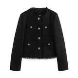 Women's Rustic Tops Fashion Designer Tweed Woolen Jackets-Women's Fashion Designer Jackets
